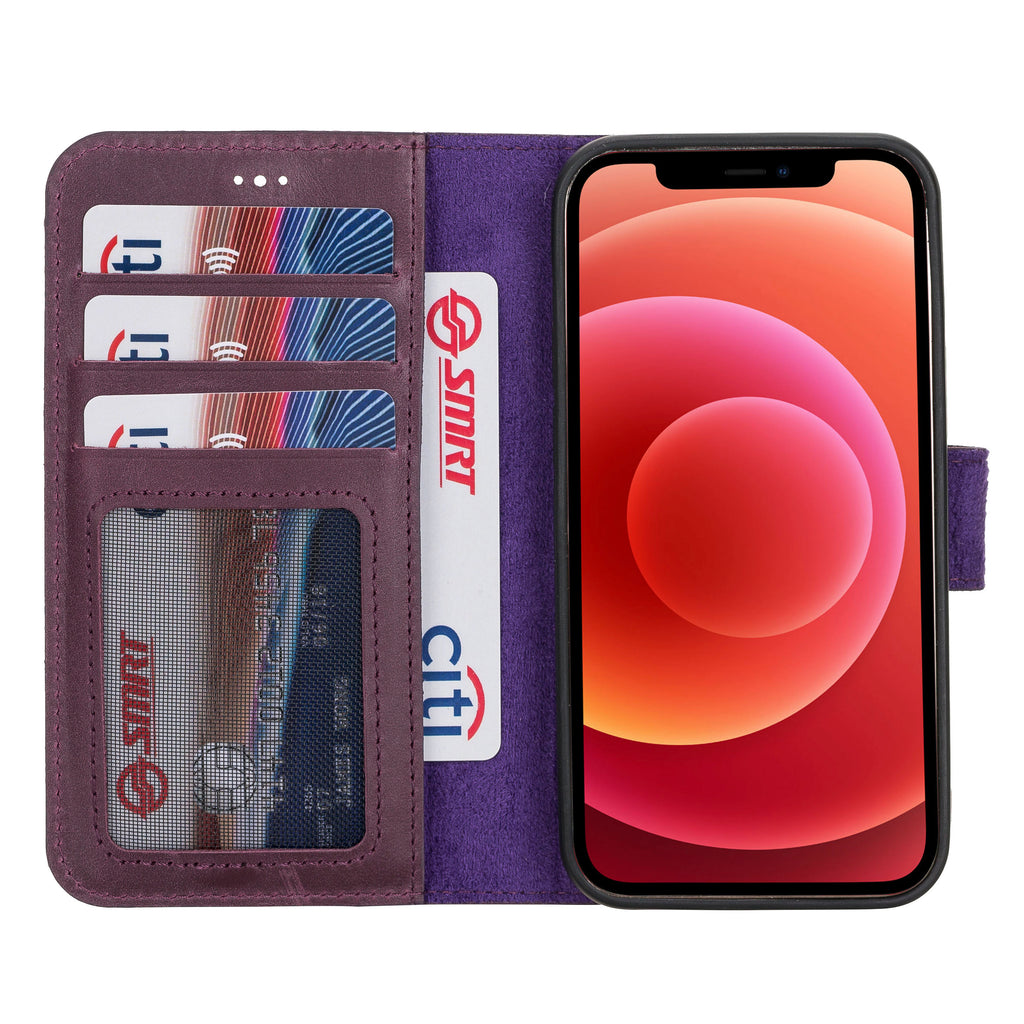 iPhone 12 Mini Purple Leather Detachable 2-in-1 Wallet Case with Card Holder and MagSafe - Hardiston - 2