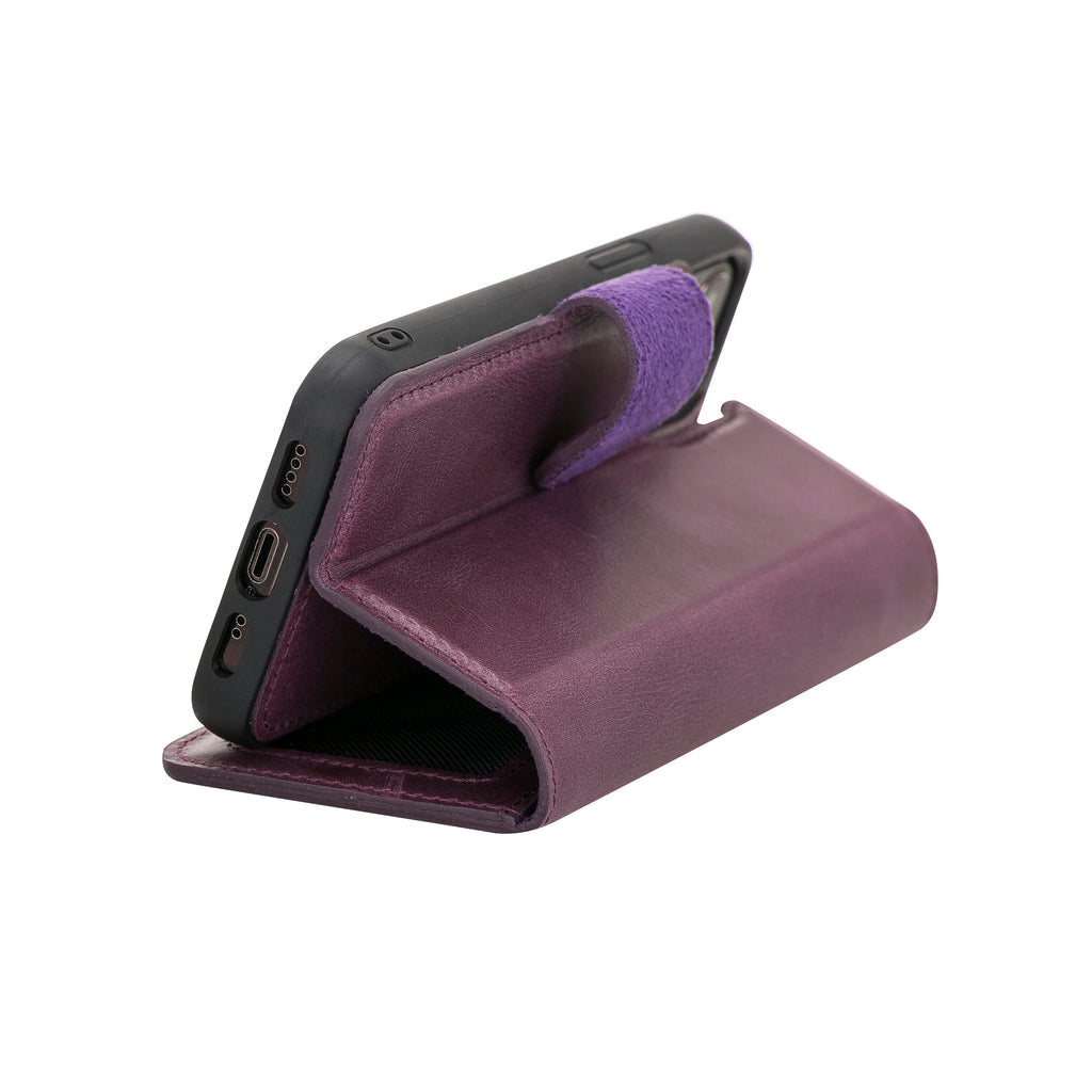 iPhone 12 Mini Purple Leather Detachable 2-in-1 Wallet Case with Card Holder and MagSafe - Hardiston - 7