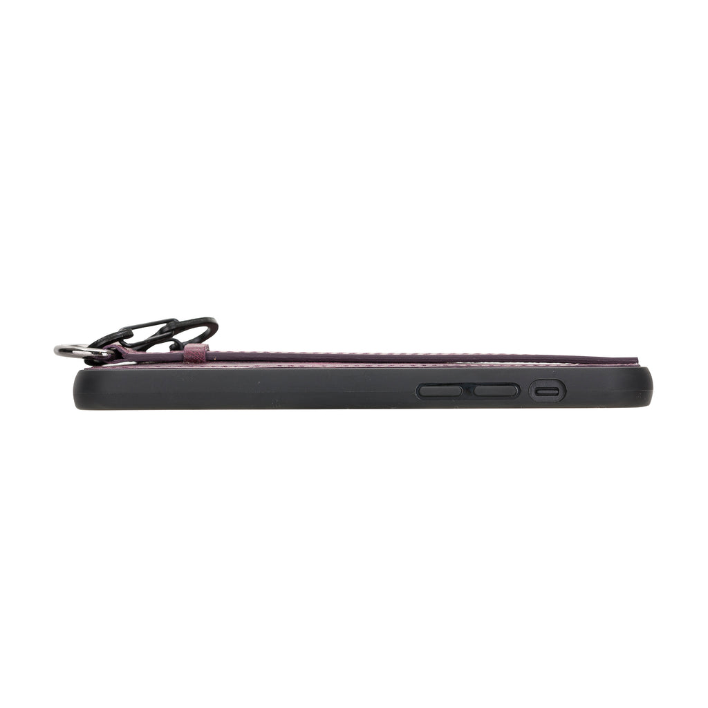 iPhone 12 Mini Purple Leather Snap On Card Holder Case with Back Strap - Hardiston - 11