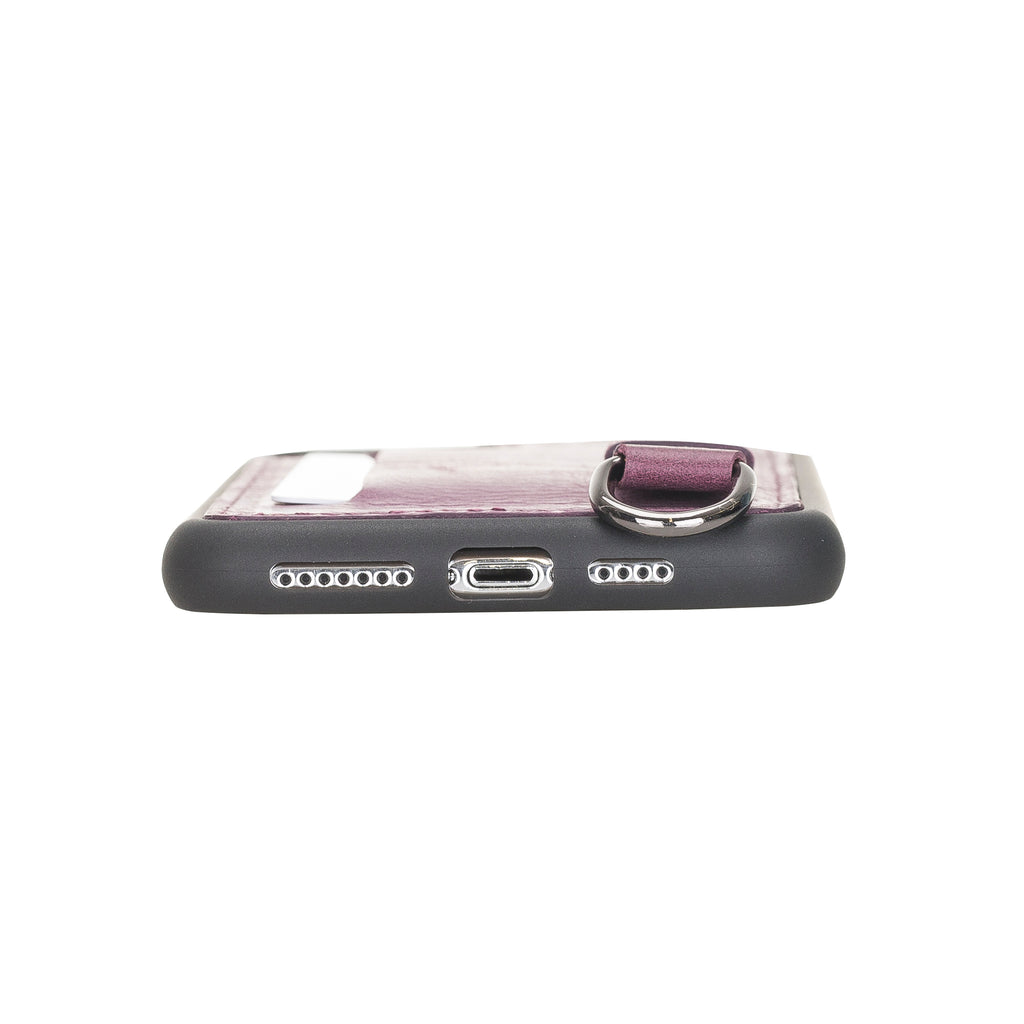 iPhone 12 Mini Purple Leather Snap On Card Holder Case with Back Strap - Hardiston - 8