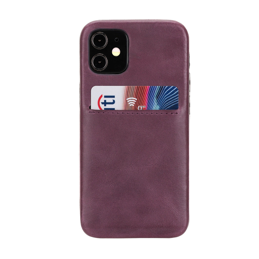 iPhone 12 Mini Purple Leather Snap-On Case with Card Holder - Hardiston - 1