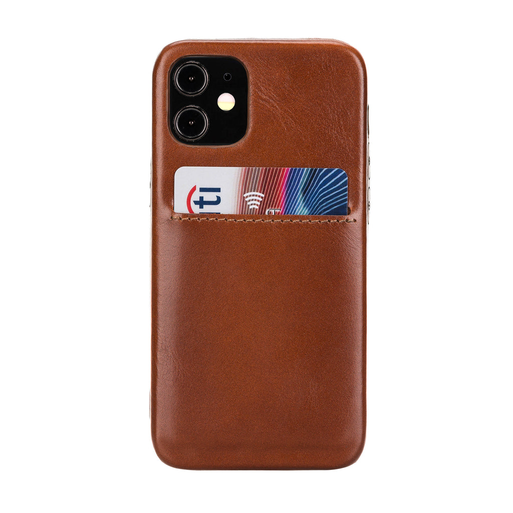 iPhone 12 Mini Russet Leather Snap-On Case with Card Holder - Hardiston - 1