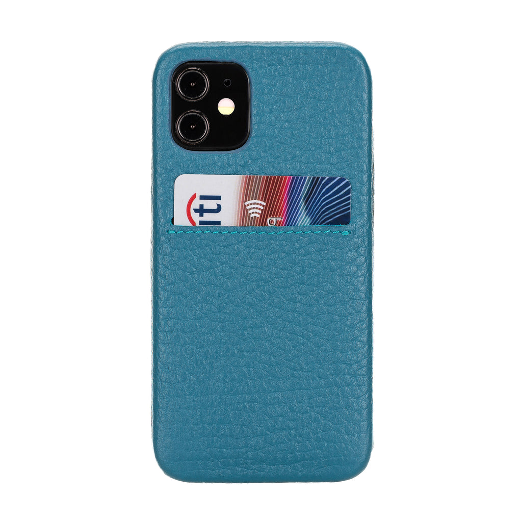 iPhone 12 Mini Turquoise Leather Snap-On Case with Card Holder - Hardiston - 1