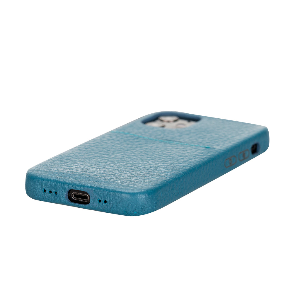 iPhone 12 Mini Turquoise Leather Snap-On Case with Card Holder - Hardiston - 4