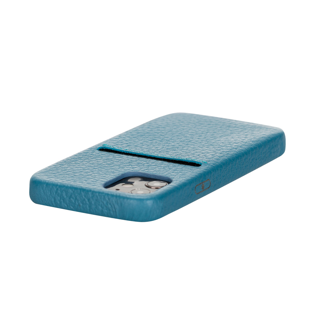 iPhone 12 Mini Turquoise Leather Snap-On Case with Card Holder - Hardiston - 6