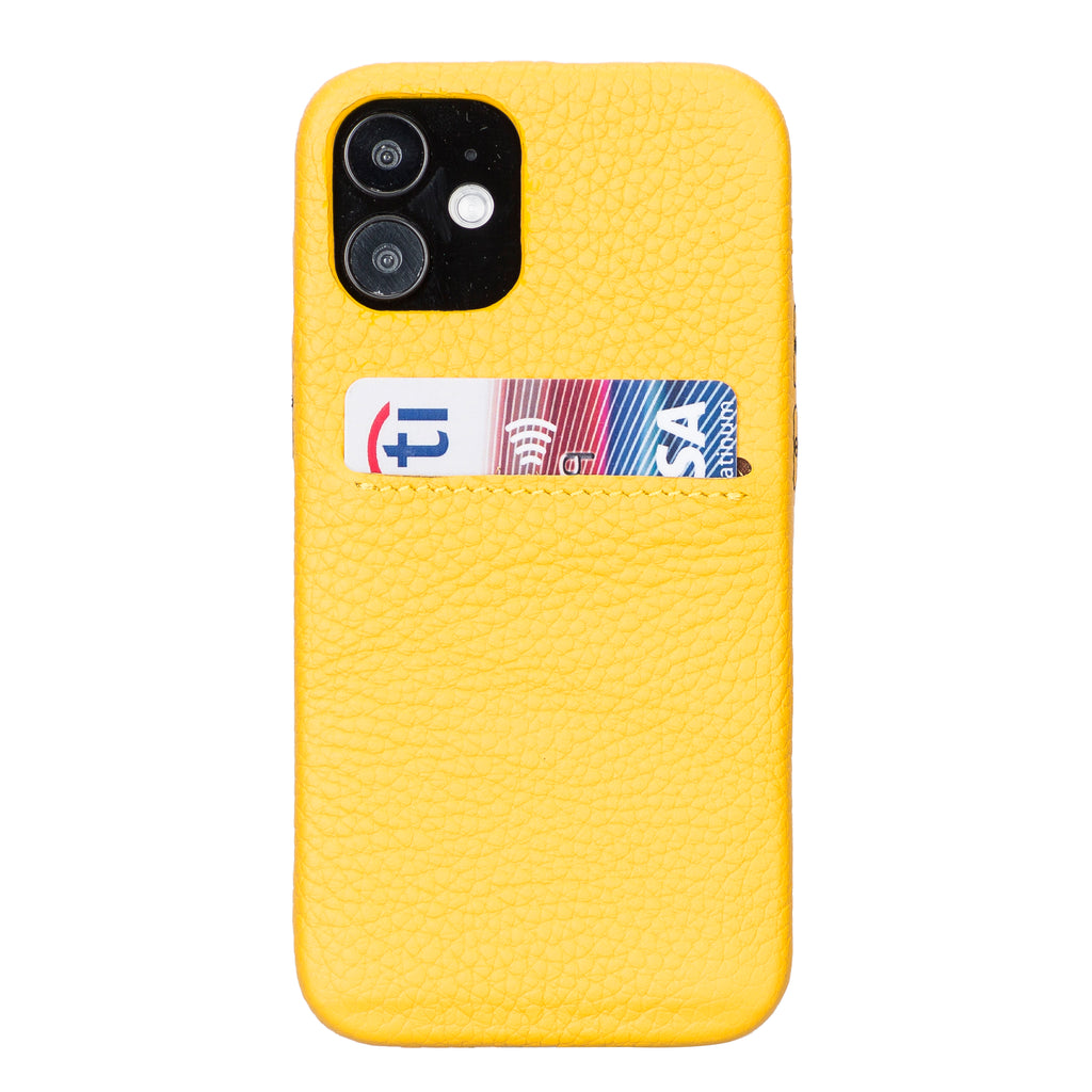 iPhone 12 Mini Yellow Leather Snap-On Case with Card Holder - Hardiston - 1