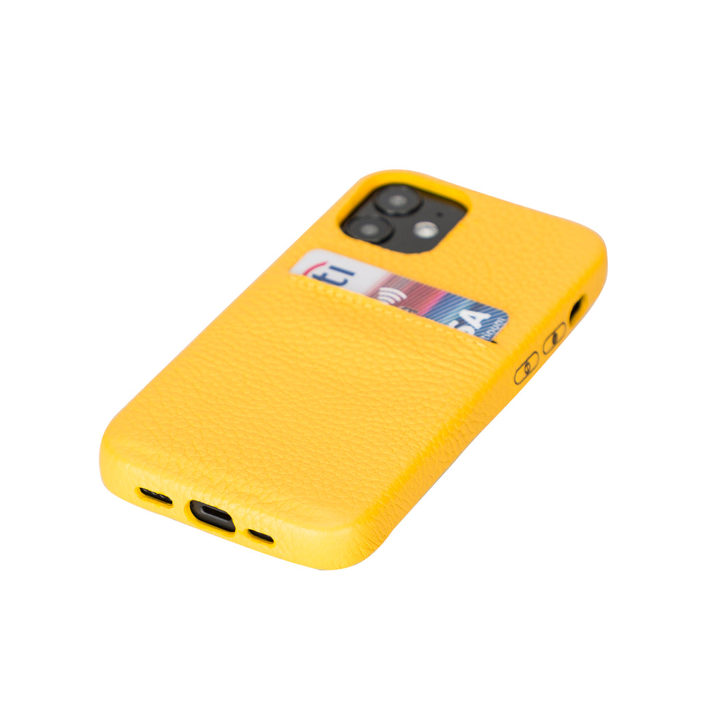 iPhone 12 Mini Yellow Leather Snap-On Case with Card Holder - Hardiston - 4