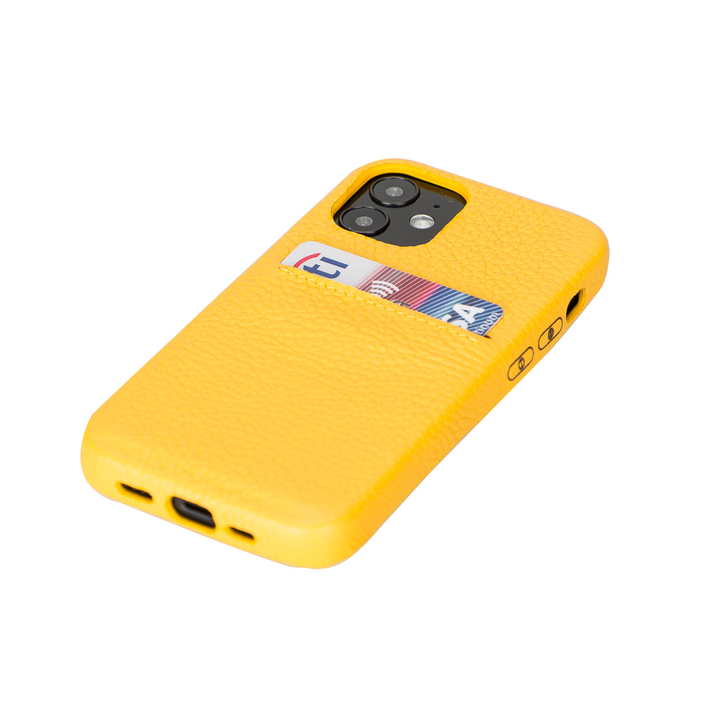 iPhone 12 Mini Yellow Leather Snap-On Case with Card Holder - Hardiston - 5