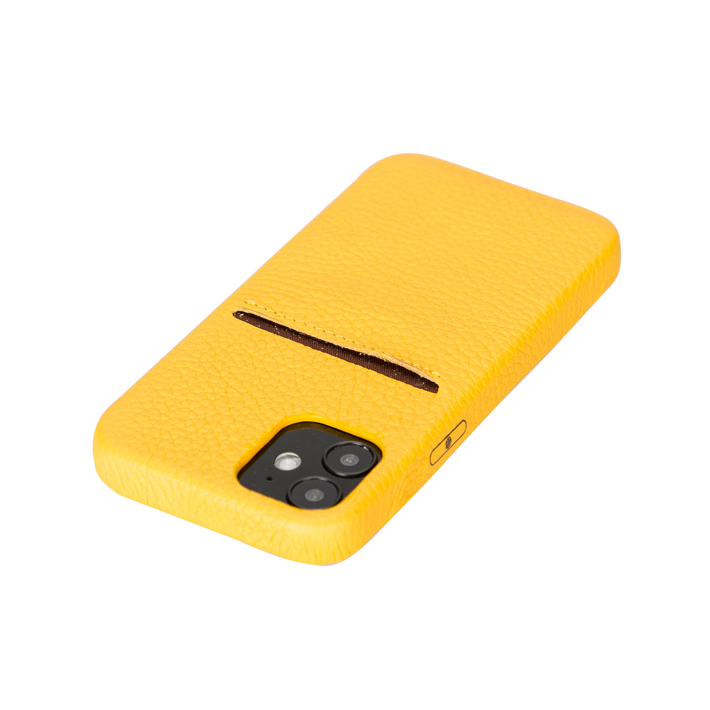iPhone 12 Mini Yellow Leather Snap-On Case with Card Holder - Hardiston - 6