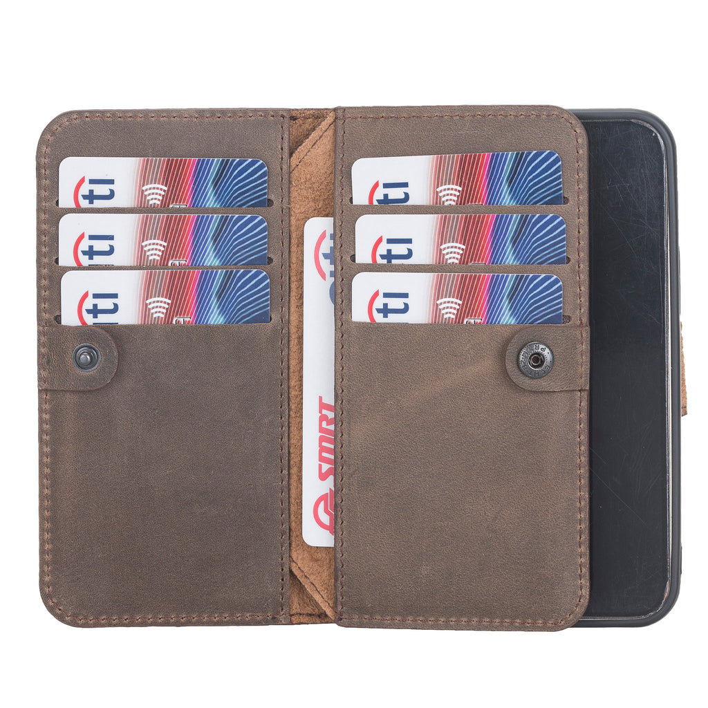 iPhone 12 Mocha Leather Detachable Dual 2-in-1 Wallet Case with Card Holder and MagSafe - Hardiston - 3