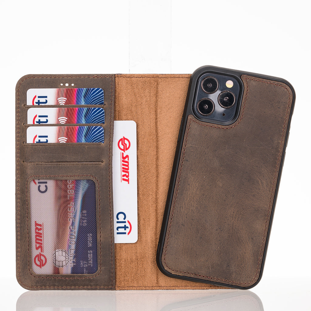 iPhone 12 Mocha Leather Detachable 2-in-1 Wallet Case with Card Holder and MagSafe - Hardiston - 1