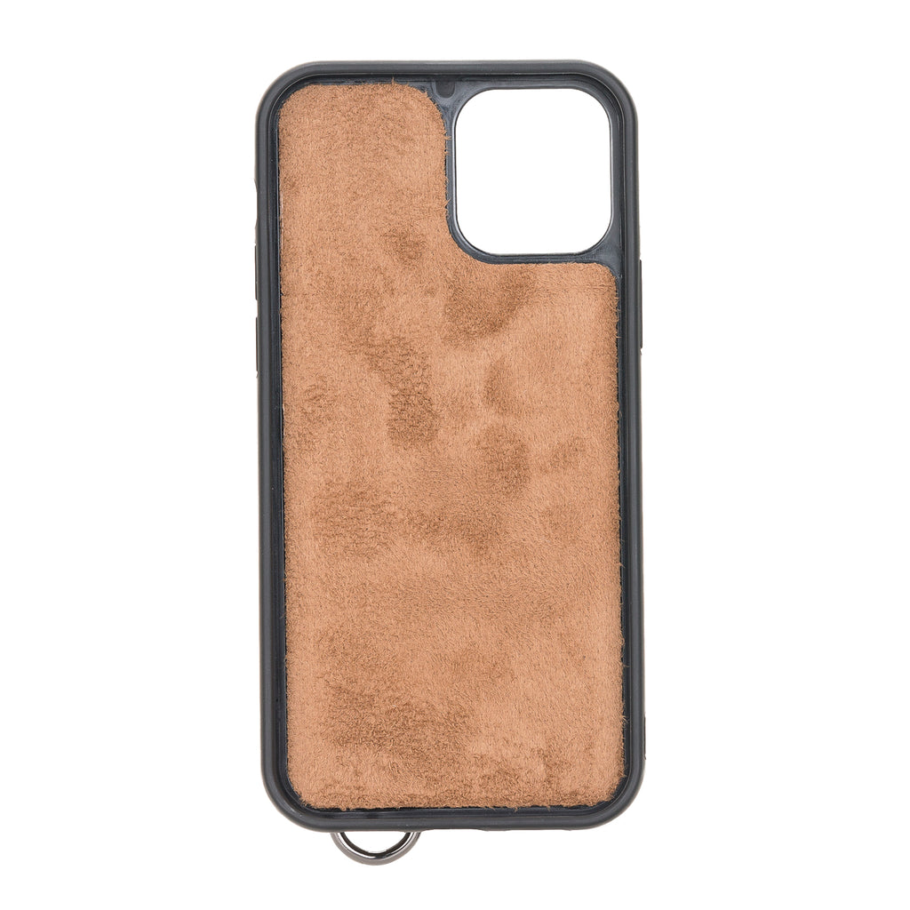 iPhone 12 Mocha Leather Snap On Card Holder Case with Back Strap - Hardiston - 3
