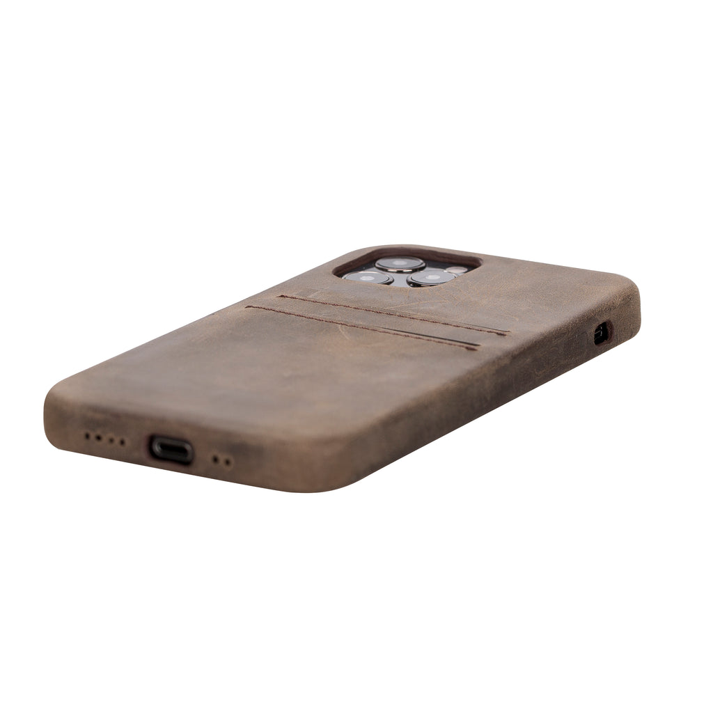iPhone 12 Mocha Leather Snap-On Case with Card Holder - Hardiston - 5