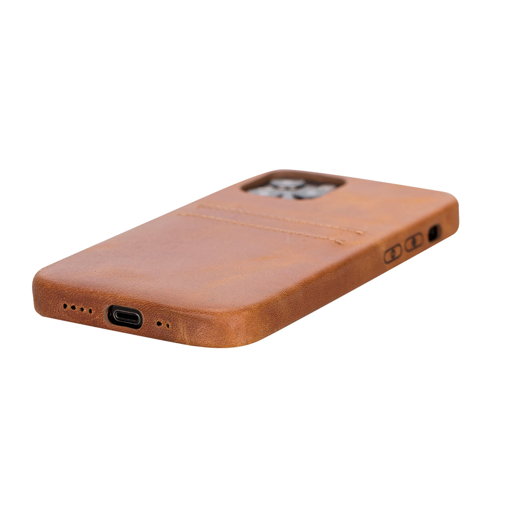 iPhone 12 Pro Amber Leather Snap-On Case with Card Holder - Hardiston - 4