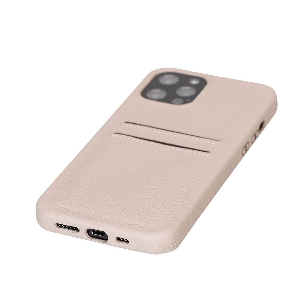 iPhone 12 Pro Beige Leather Snap-On Case with Card Holder - Hardiston - 4
