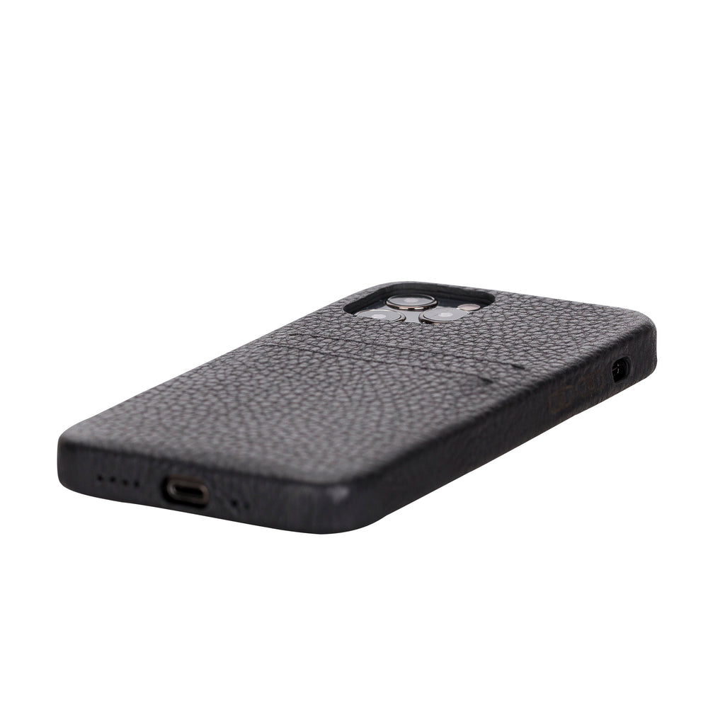 iPhone 12 Pro Black Leather Snap-On Case with Card Holder - Hardiston - 5