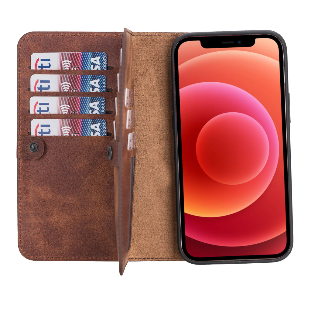 iPhone 12 Pro Brown Leather Detachable Dual 2-in-1 Wallet Case with Card Holder and MagSafe - Hardiston - 1
