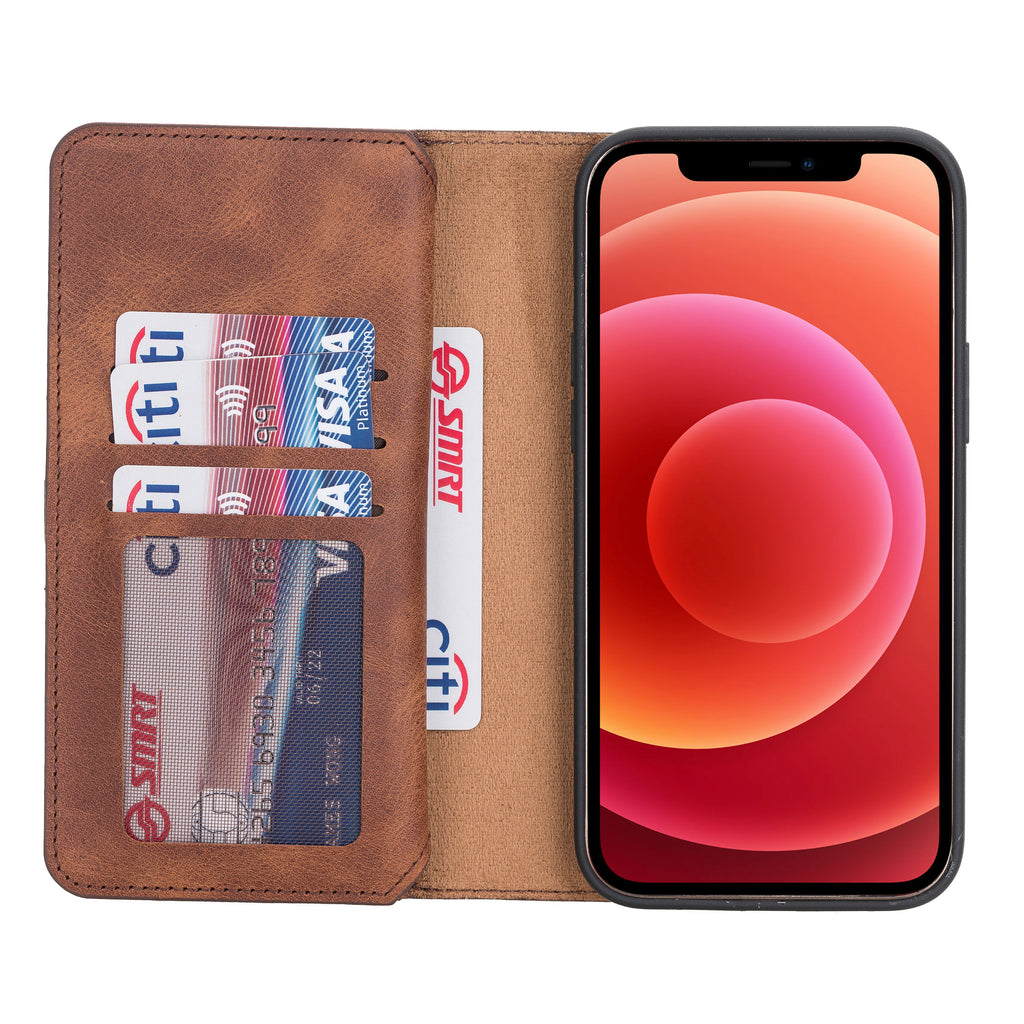 iPhone 12 Pro Brown Leather Detachable Dual 2-in-1 Wallet Case with Card Holder and MagSafe - Hardiston - 2