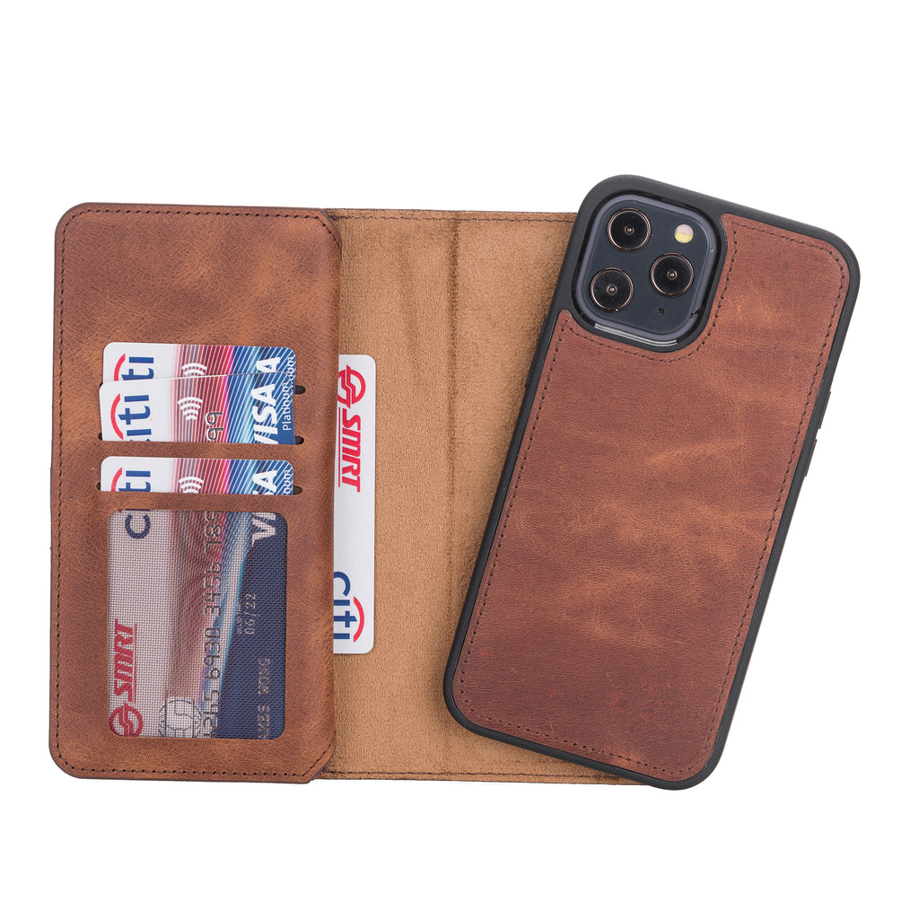 iPhone 12 Pro Brown Leather Detachable Dual 2-in-1 Wallet Case with Card Holder and MagSafe - Hardiston - 4
