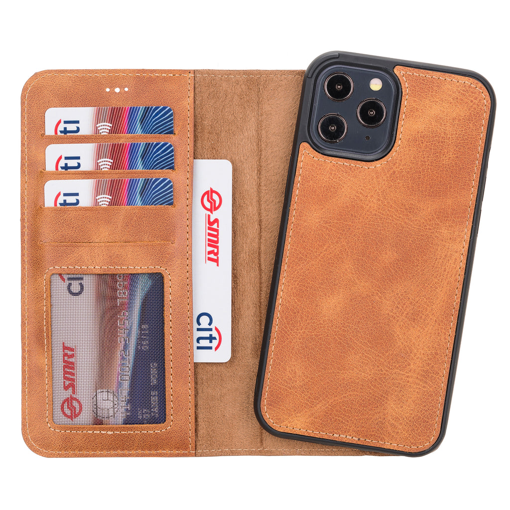 iPhone 12 Pro Max Amber Leather Detachable 2-in-1 Wallet Case with Card Holder and MagSafe - Hardiston - 1