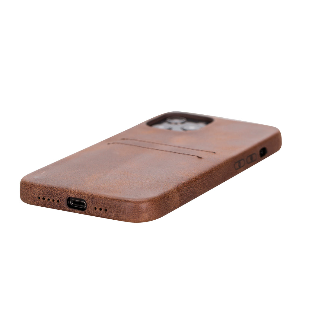 iPhone 12 Pro Max Brown Leather Snap-On Case with Card Holder - Hardiston - 4