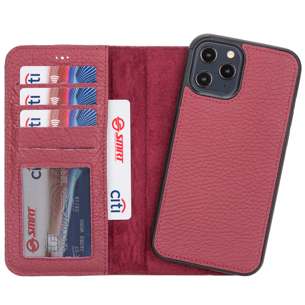 iPhone 12 Pro Max Burgundy Leather Detachable 2-in-1 Wallet Case with Card Holder and MagSafe - Hardiston - 1