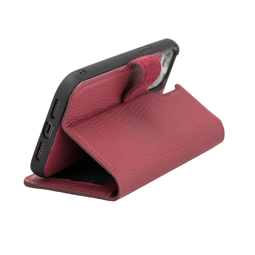 iPhone 12 Pro Max Burgundy Leather Detachable 2-in-1 Wallet Case with Card Holder and MagSafe - Hardiston - 7