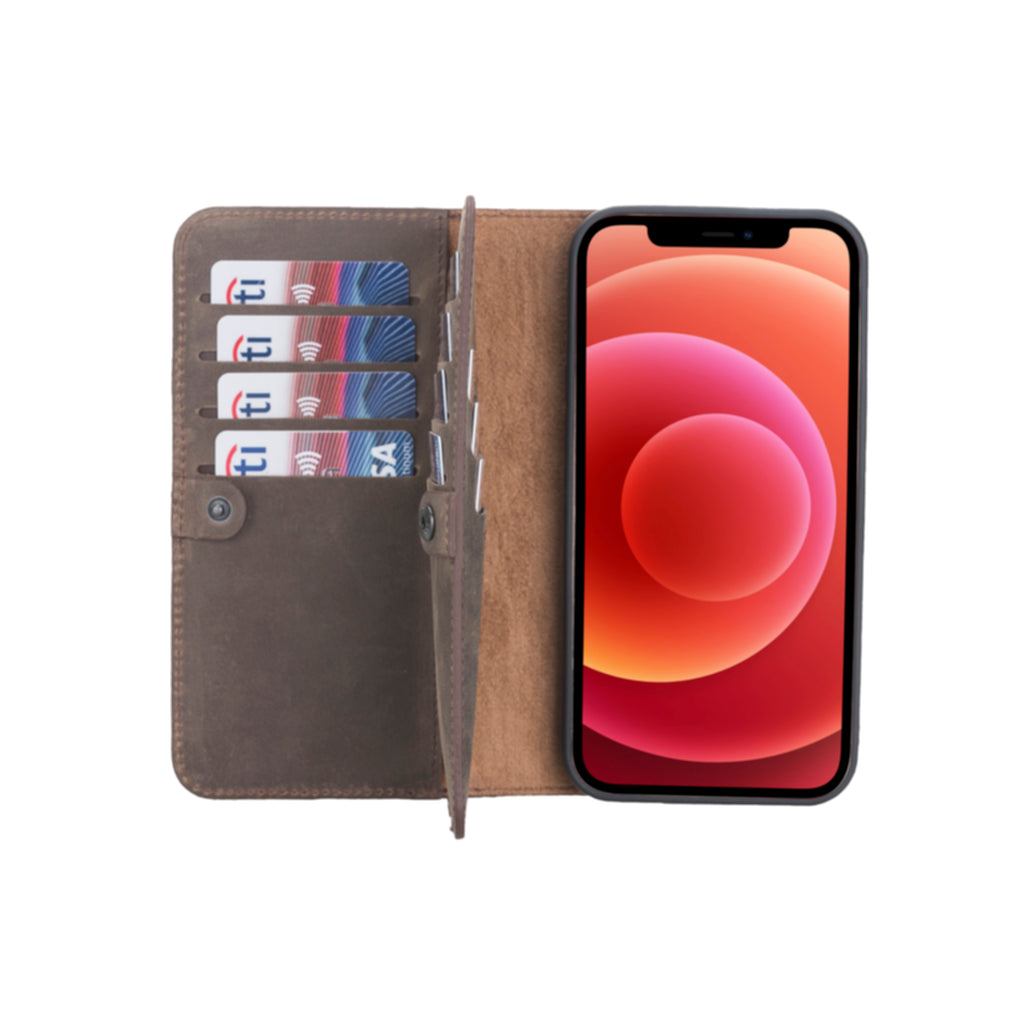 iPhone 12 Pro Max Mocha Leather Detachable Dual 2-in-1 Wallet Case with Card Holder and MagSafe - Hardiston - 1