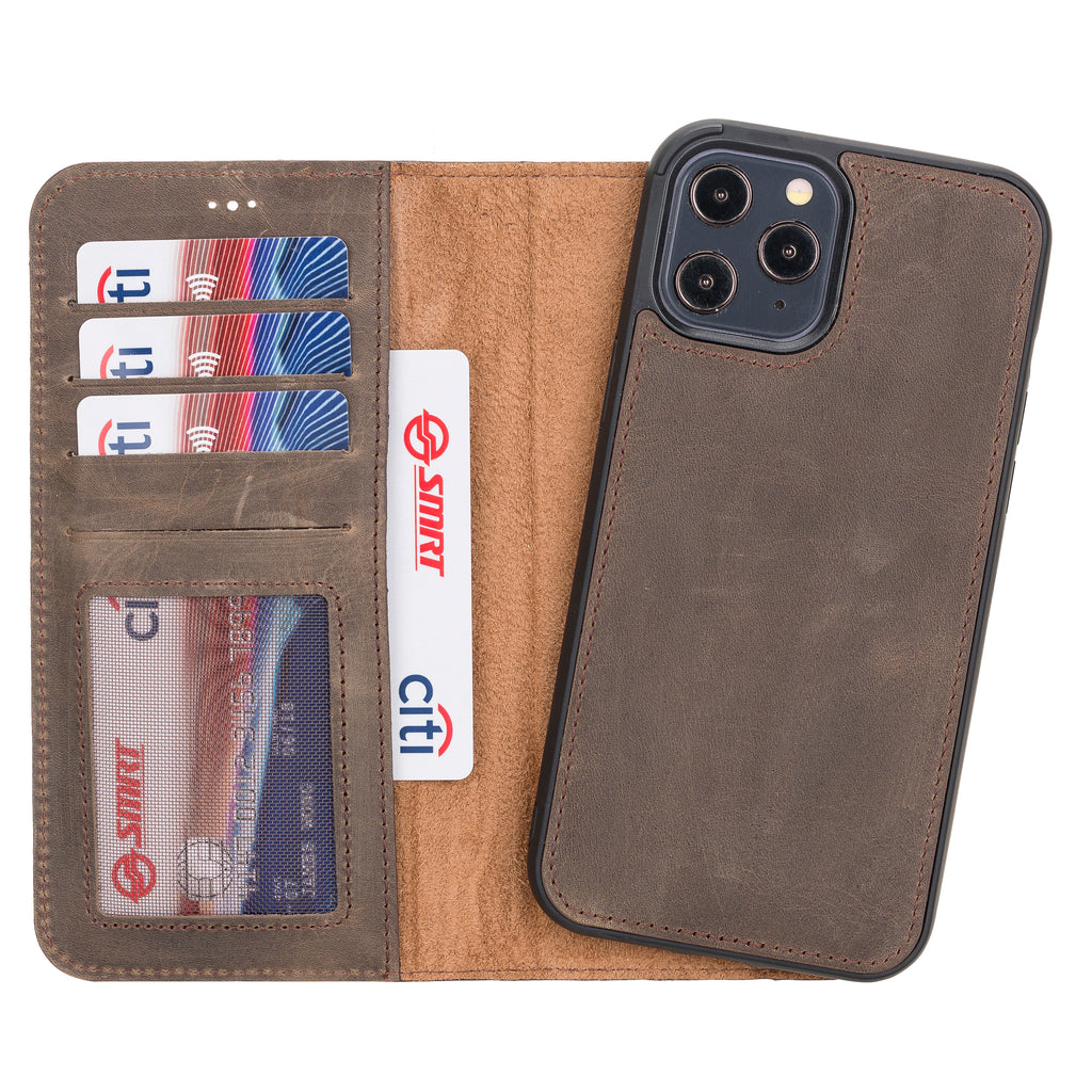 iPhone 12 Pro Max Mocha Leather Detachable 2-in-1 Wallet Case with Card Holder and MagSafe - Hardiston - 1