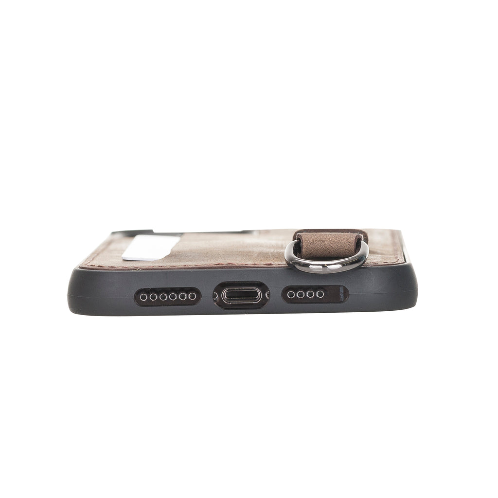 iPhone 12 Pro Max Mocha Leather Snap-On Card Holder Case with Back Strap - Hardiston - 8