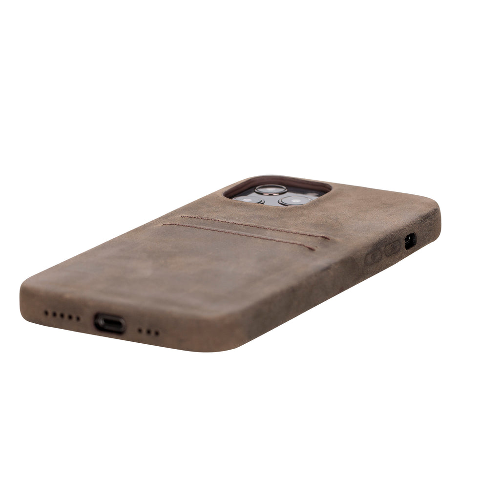 iPhone 12 Pro Max Mocha Leather Snap-On Case with Card Holder - Hardiston - 5
