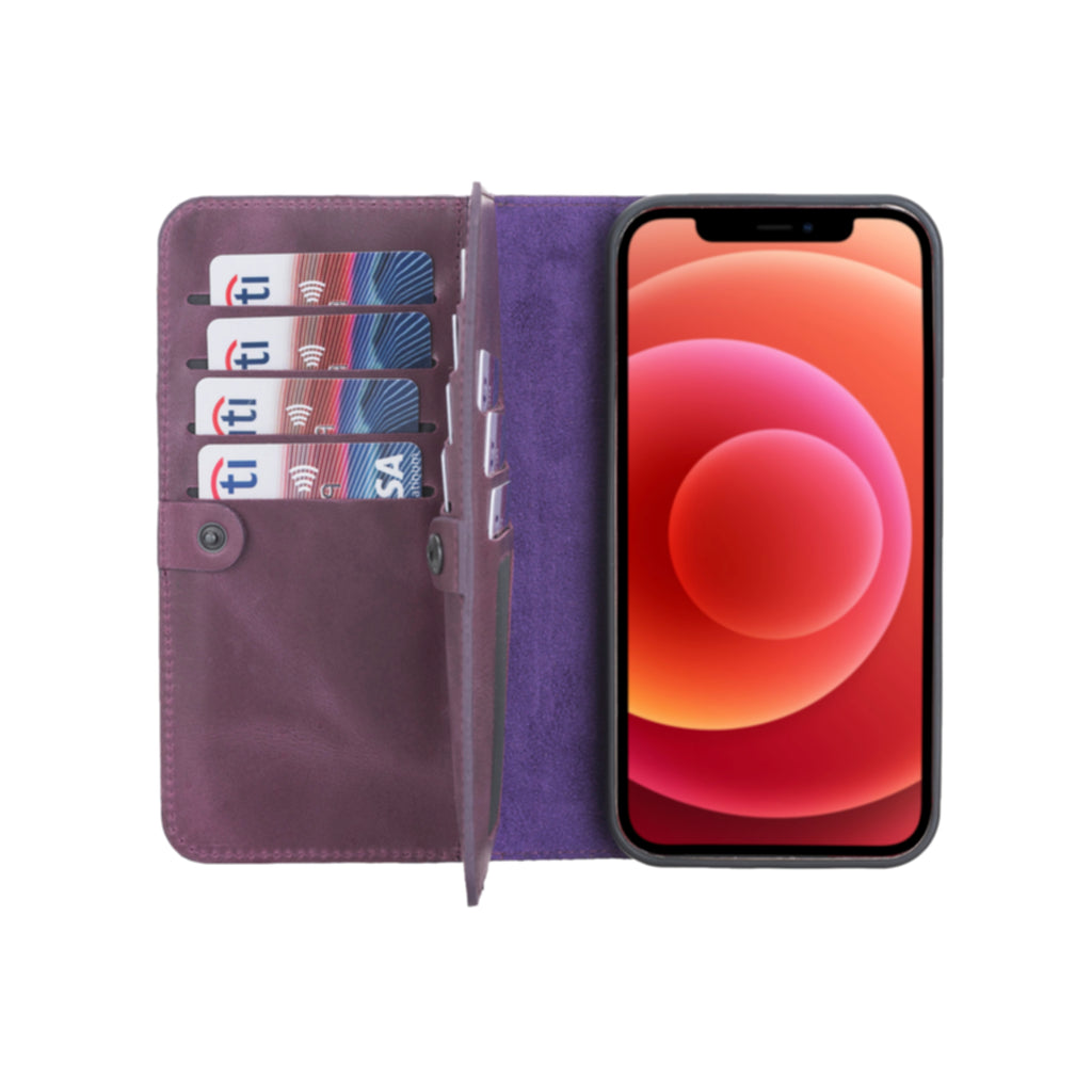 iPhone 12 Pro Max Purple Leather Detachable Dual 2-in-1 Wallet Case with Card Holder and MagSafe - Hardiston - 1