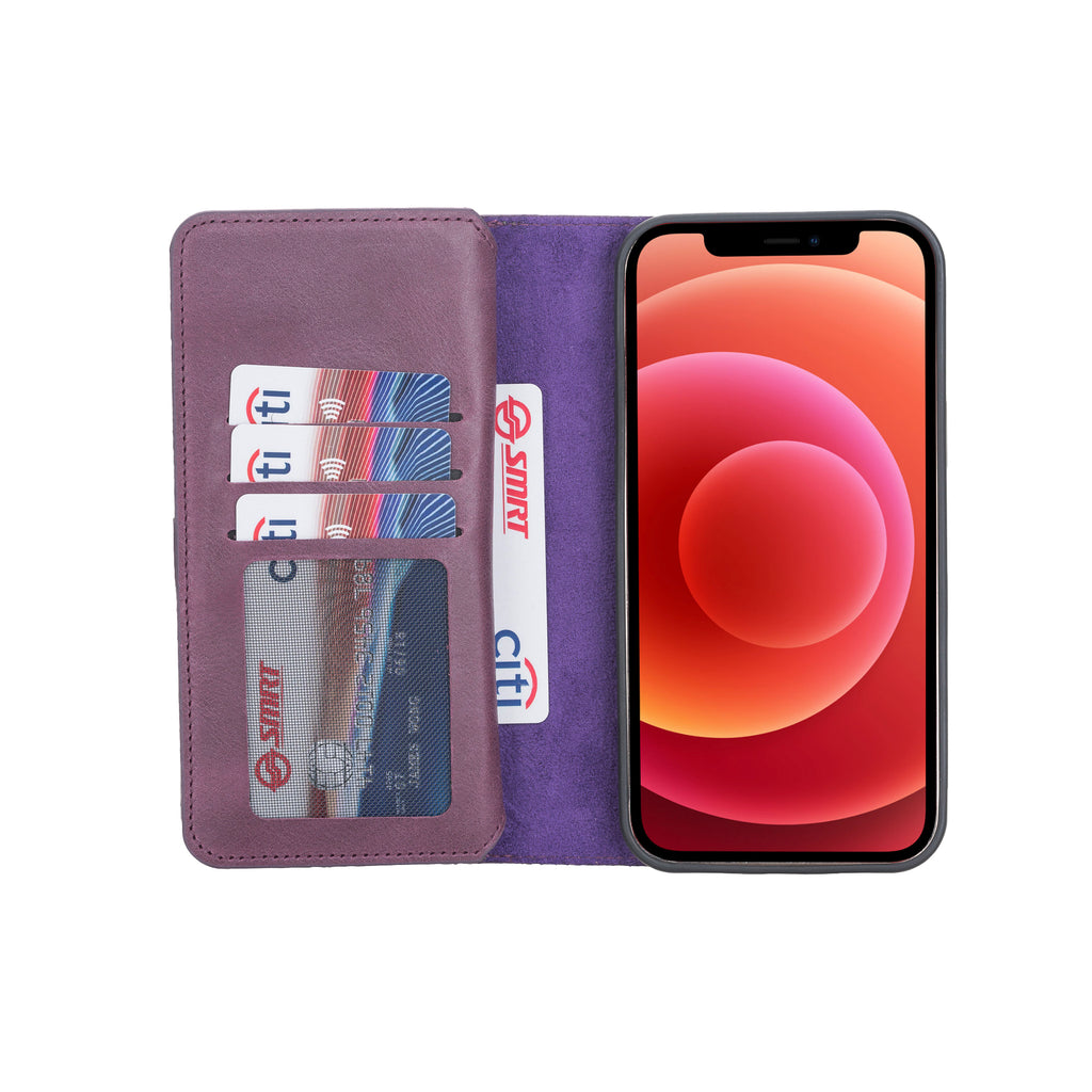 iPhone 12 Pro Max Purple Leather Detachable Dual 2-in-1 Wallet Case with Card Holder and MagSafe - Hardiston - 2