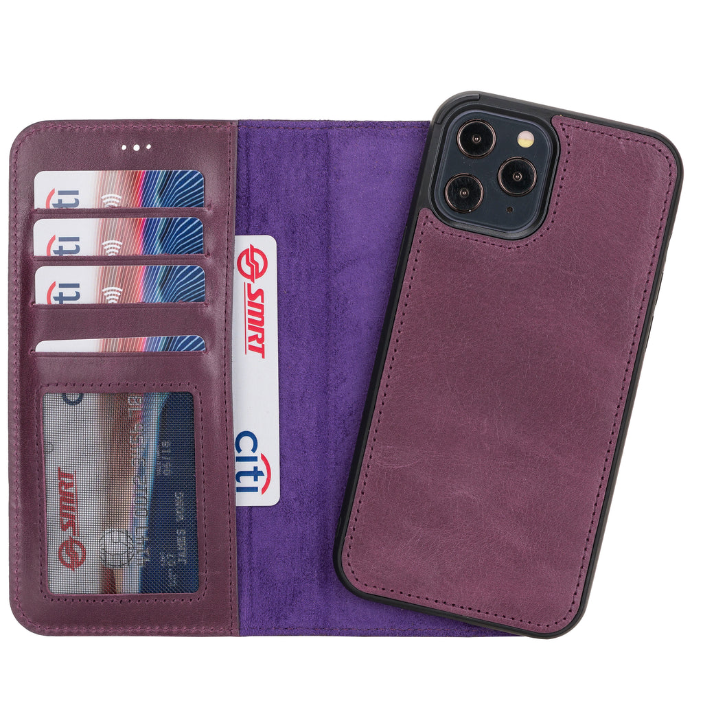 iPhone 12 Pro Max Purple Leather Detachable 2-in-1 Wallet Case with Card Holder and MagSafe - Hardiston - 1