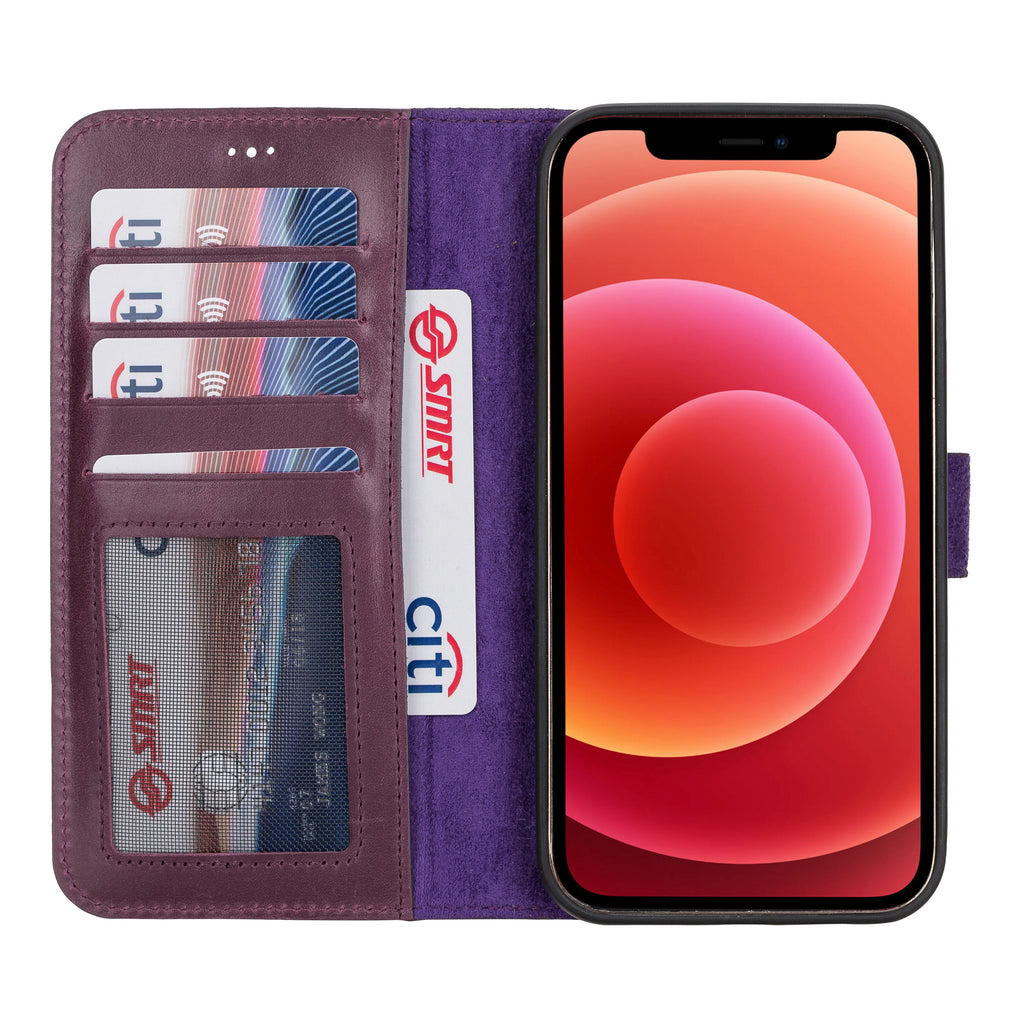 iPhone 12 Pro Max Purple Leather Detachable 2-in-1 Wallet Case with Card Holder and MagSafe - Hardiston - 2