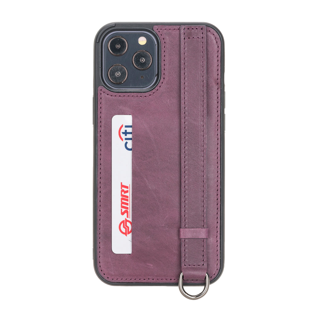 iPhone 12 Pro Max Purple Leather Snap-On Card Holder Case with Back Strap - Hardiston - 1