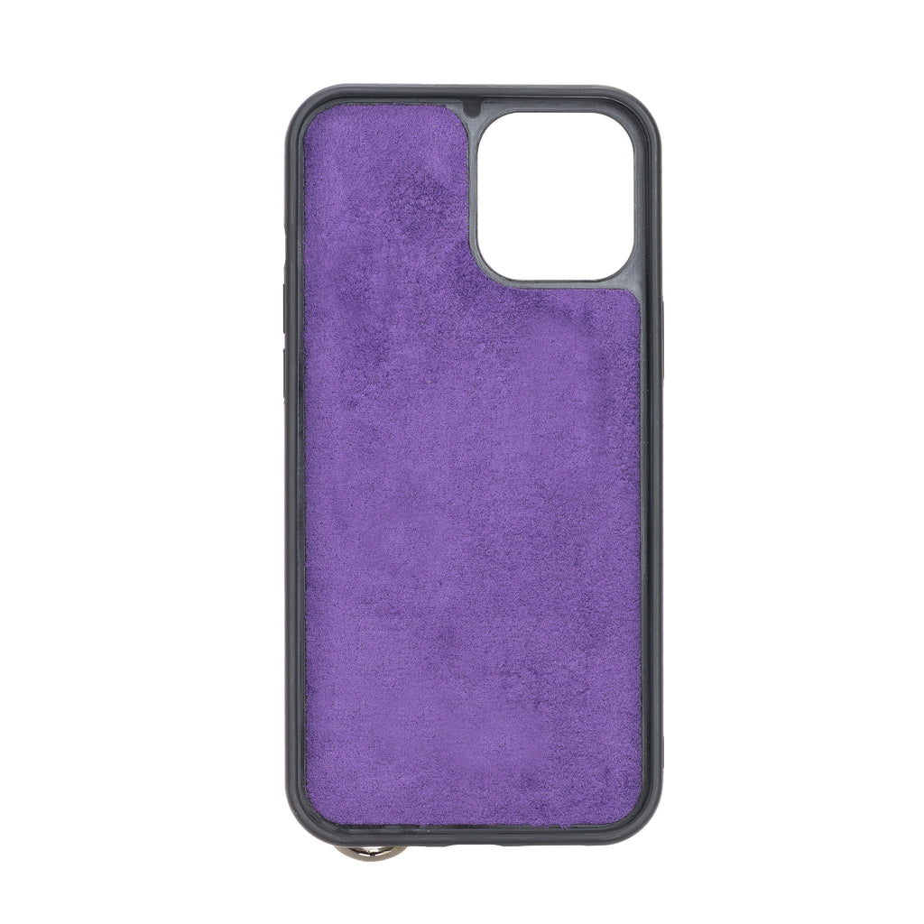 iPhone 12 Pro Max Purple Leather Snap-On Card Holder Case with Back Strap - Hardiston - 7