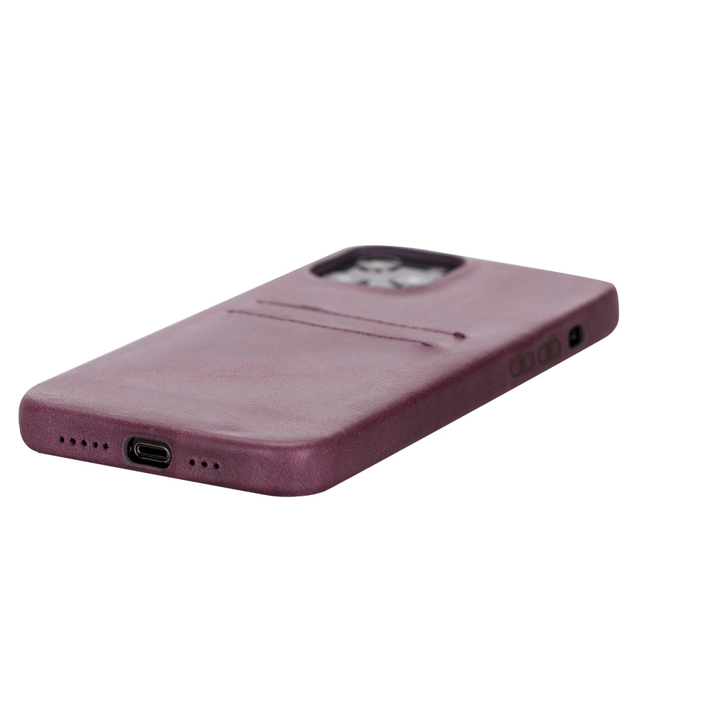 iPhone 12 Pro Max Purple Leather Snap-On Case with Card Holder - Hardiston - 4
