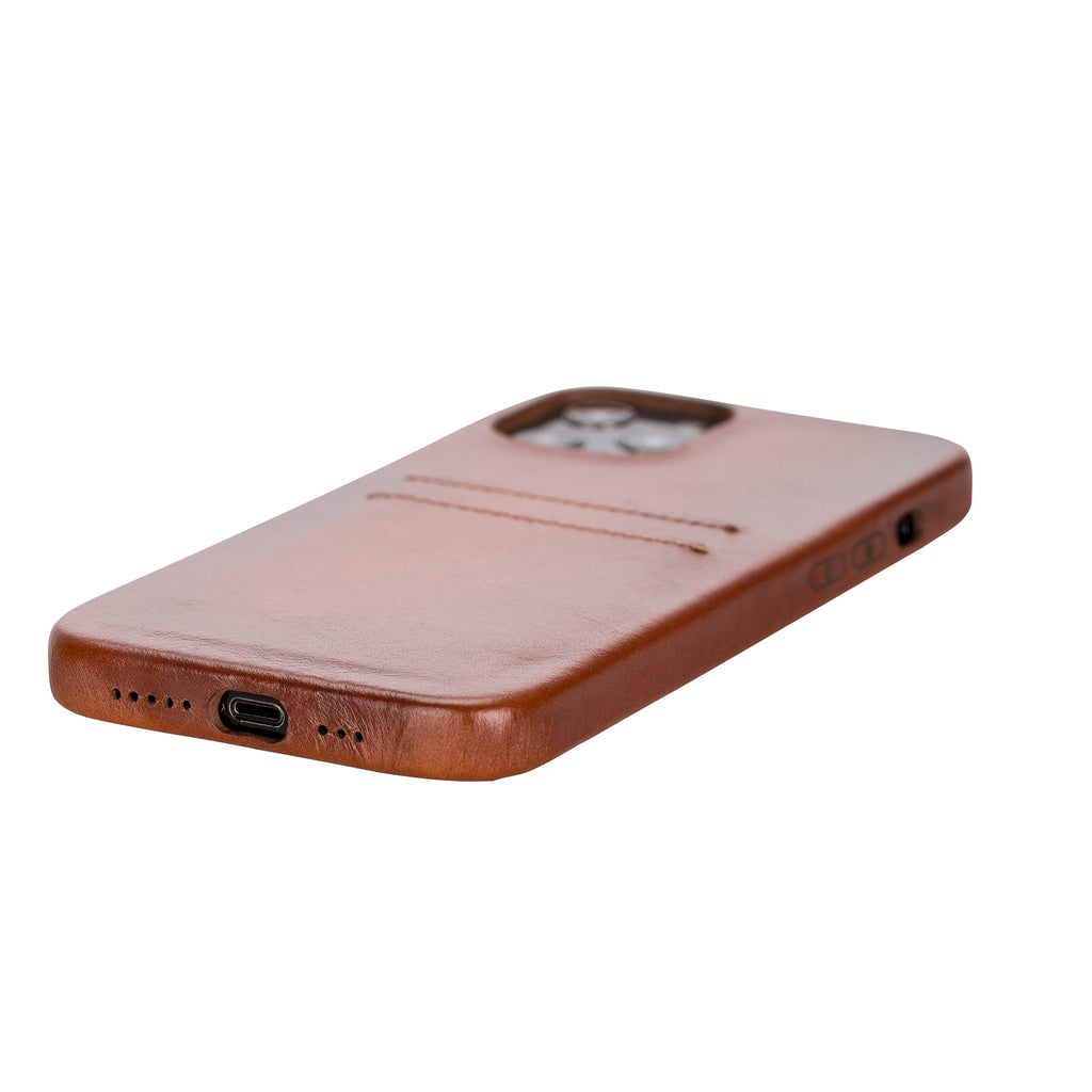 iPhone 12 Pro Max Russet Leather Snap-On Case with Card Holder - Hardiston - 4