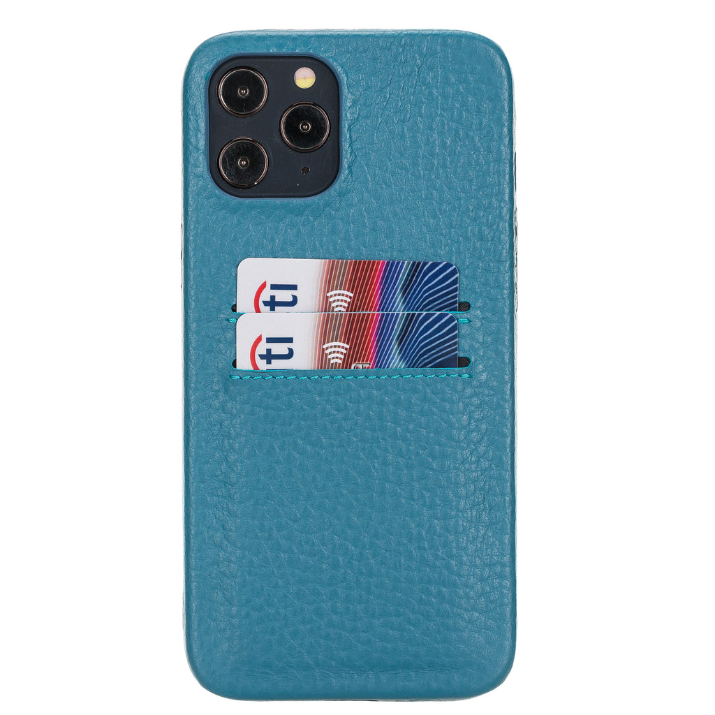 iPhone 12 Pro Max Turquoise Leather Snap-On Case with Card Holder - Hardiston - 1