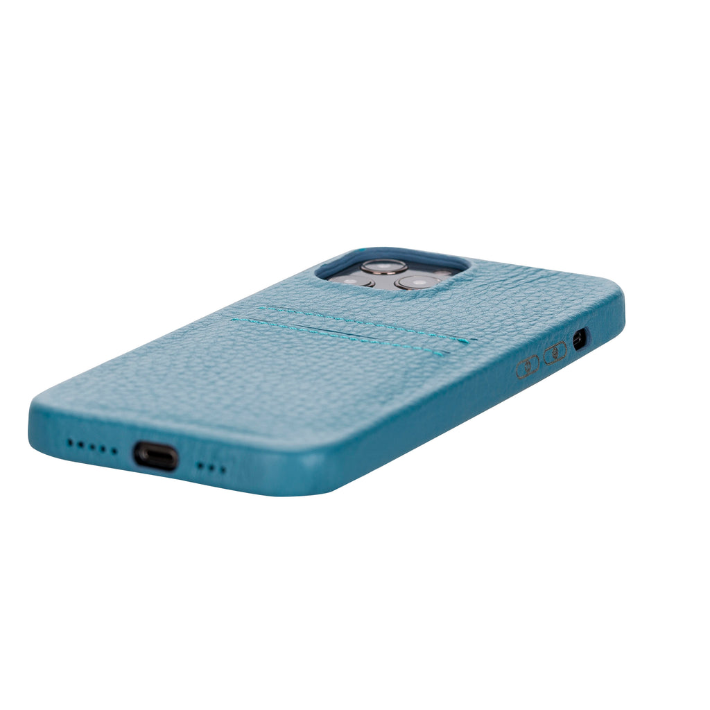 iPhone 12 Pro Max Turquoise Leather Snap-On Case with Card Holder - Hardiston - 5