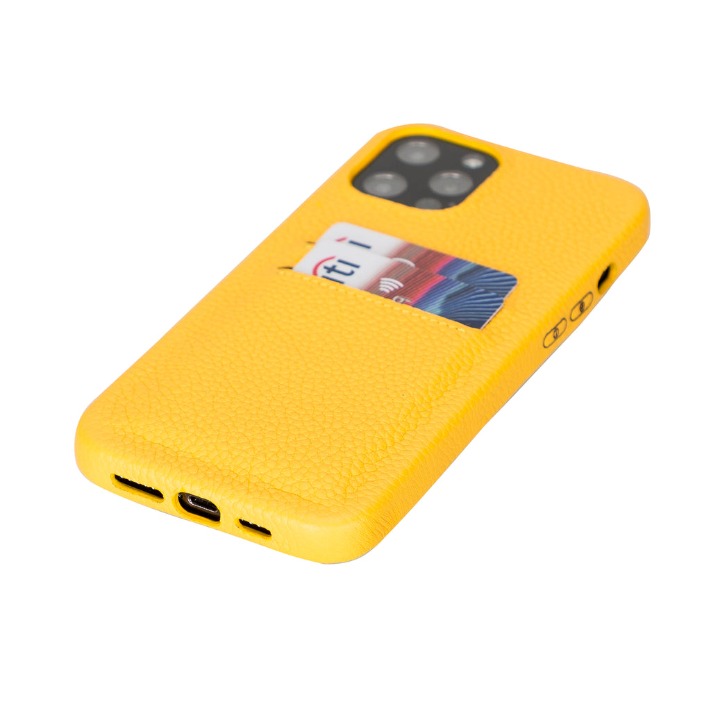 iPhone 12 Pro Max Yellow Leather Snap-On Case with Card Holder - Hardiston - 4