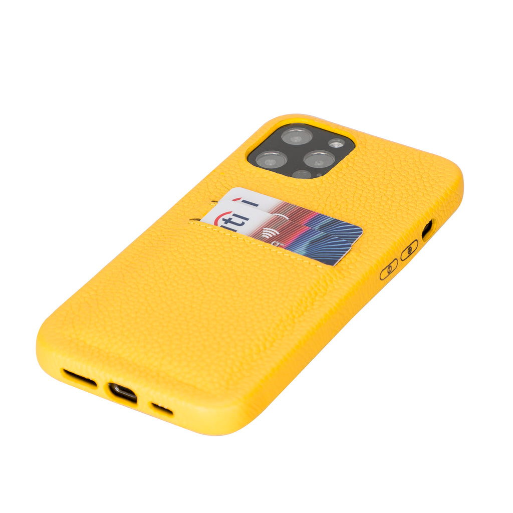 iPhone 12 Pro Max Yellow Leather Snap-On Case with Card Holder - Hardiston - 5