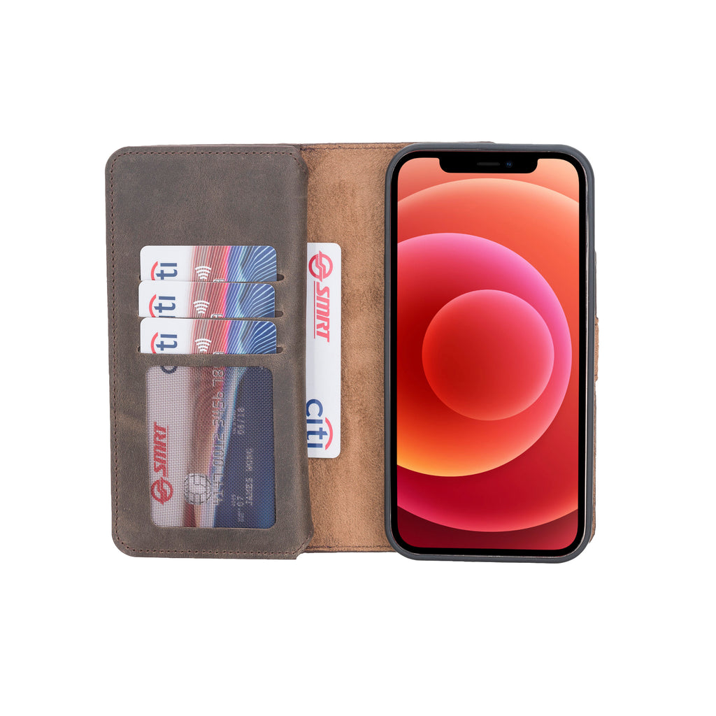 iPhone 12 Pro Mocha Leather Detachable Dual 2-in-1 Wallet Case with Card Holder and MagSafe - Hardiston - 2