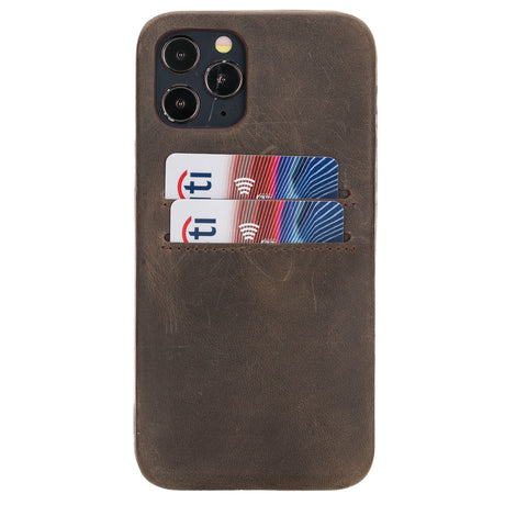 iPhone 12 Pro Mocha Leather Snap-On Case with Card Holder - Hardiston - 1