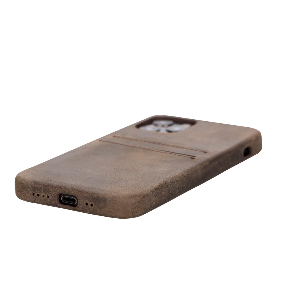 iPhone 12 Pro Mocha Leather Snap-On Case with Card Holder - Hardiston - 4