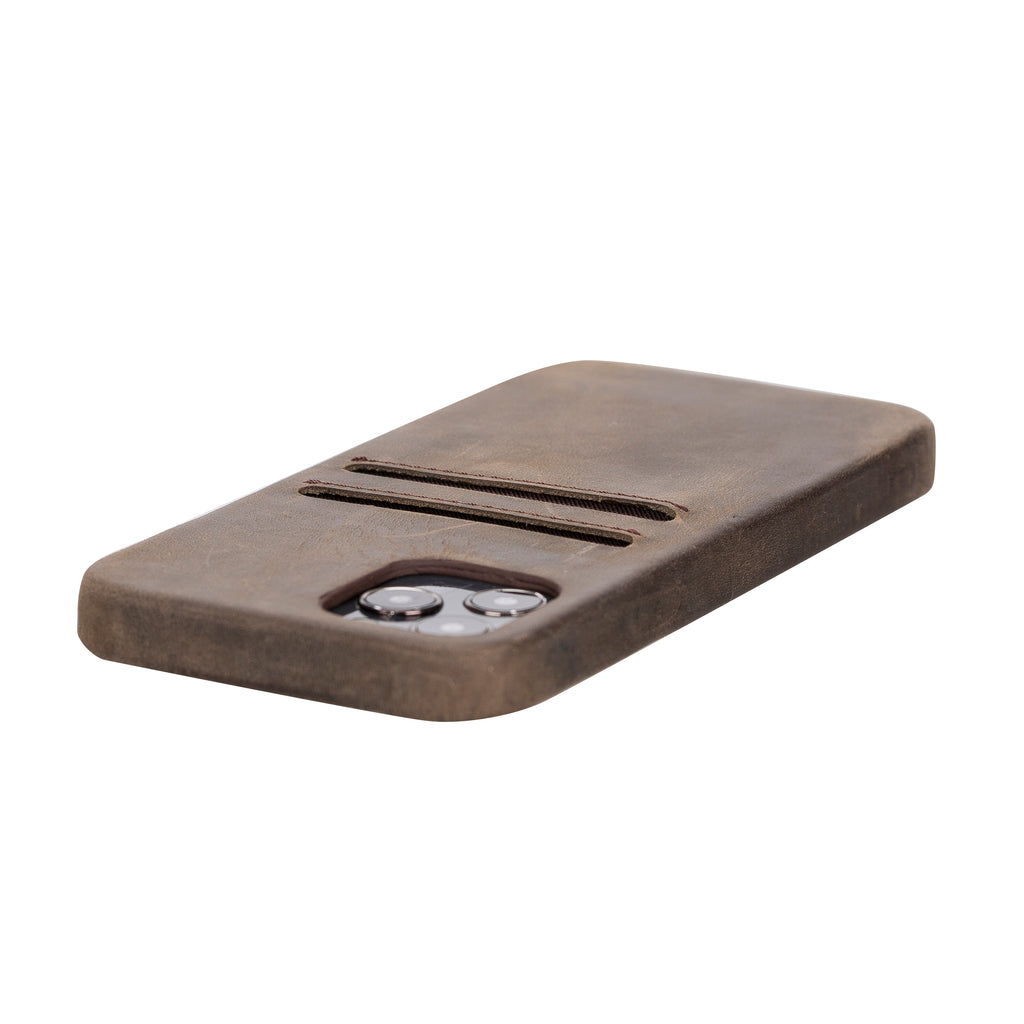 iPhone 12 Pro Mocha Leather Snap-On Case with Card Holder - Hardiston - 6