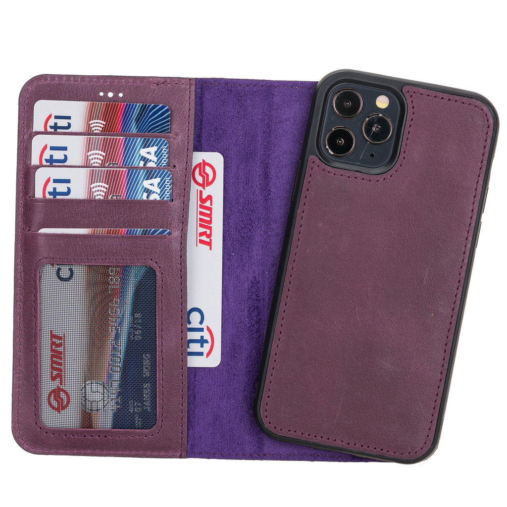 iPhone 12 Pro Purple Leather Detachable 2-in-1 Wallet Case with Card Holder and MagSafe - Hardiston - 1