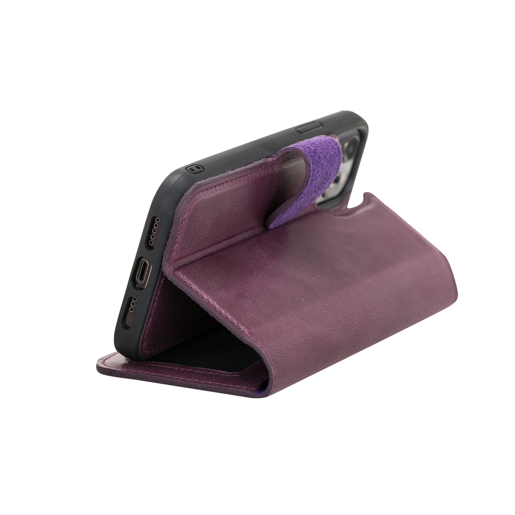 iPhone 12 Pro Purple Leather Detachable 2-in-1 Wallet Case with Card Holder and MagSafe - Hardiston - 7