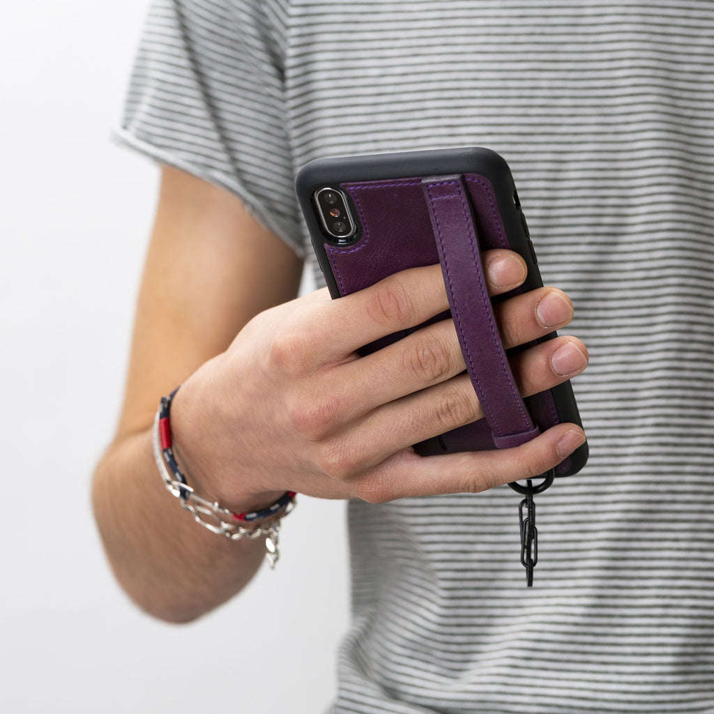 iPhone 12 Pro Purple Leather Snap-On Case with Card Holder - Hardiston - 7